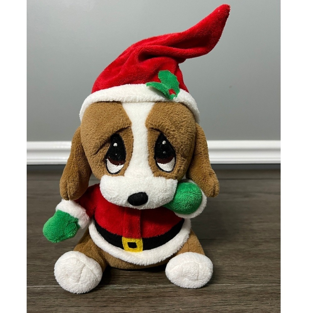 Dan Dee Christmas Puppy Dog‎ Plush Animated Singing Santa Hat Decor Toy